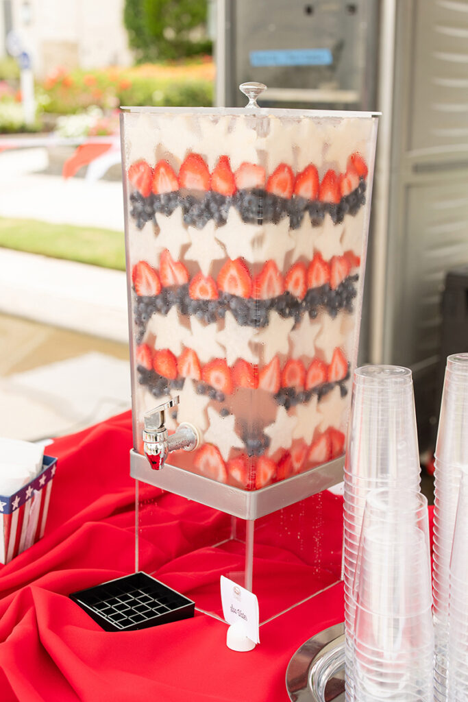 A beverage dispenser with fruit and stars, near Richmond TX in Brookewater a master-planned community.