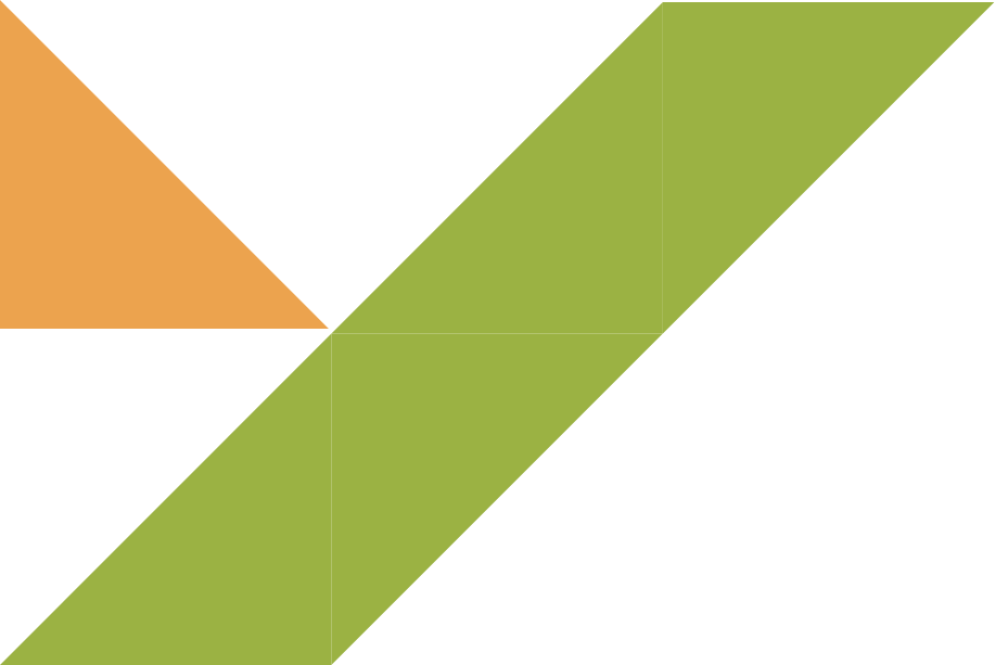 A green parallelogram and an orange triangle on a light gray background.